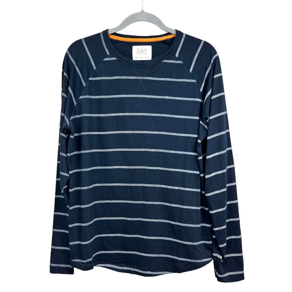 Denim & Flower D&F Ricky Singh Mens Henley Shirt Striped Stretch Navy White L*